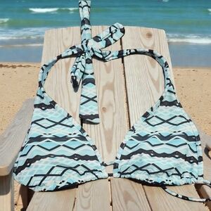 Kirra Turquoise and Black Striped Bikini Top